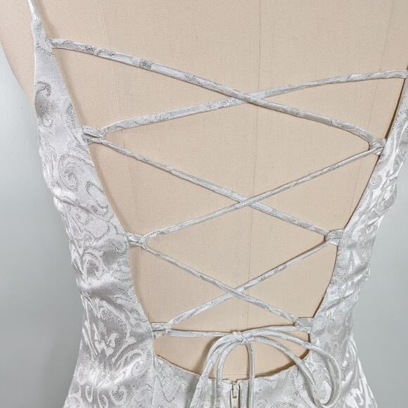 Vintage Prom Dress Maxi Gown 10 Silver White 90s Y2K Corset Fairy Princess Bride - Picture 6 of 11